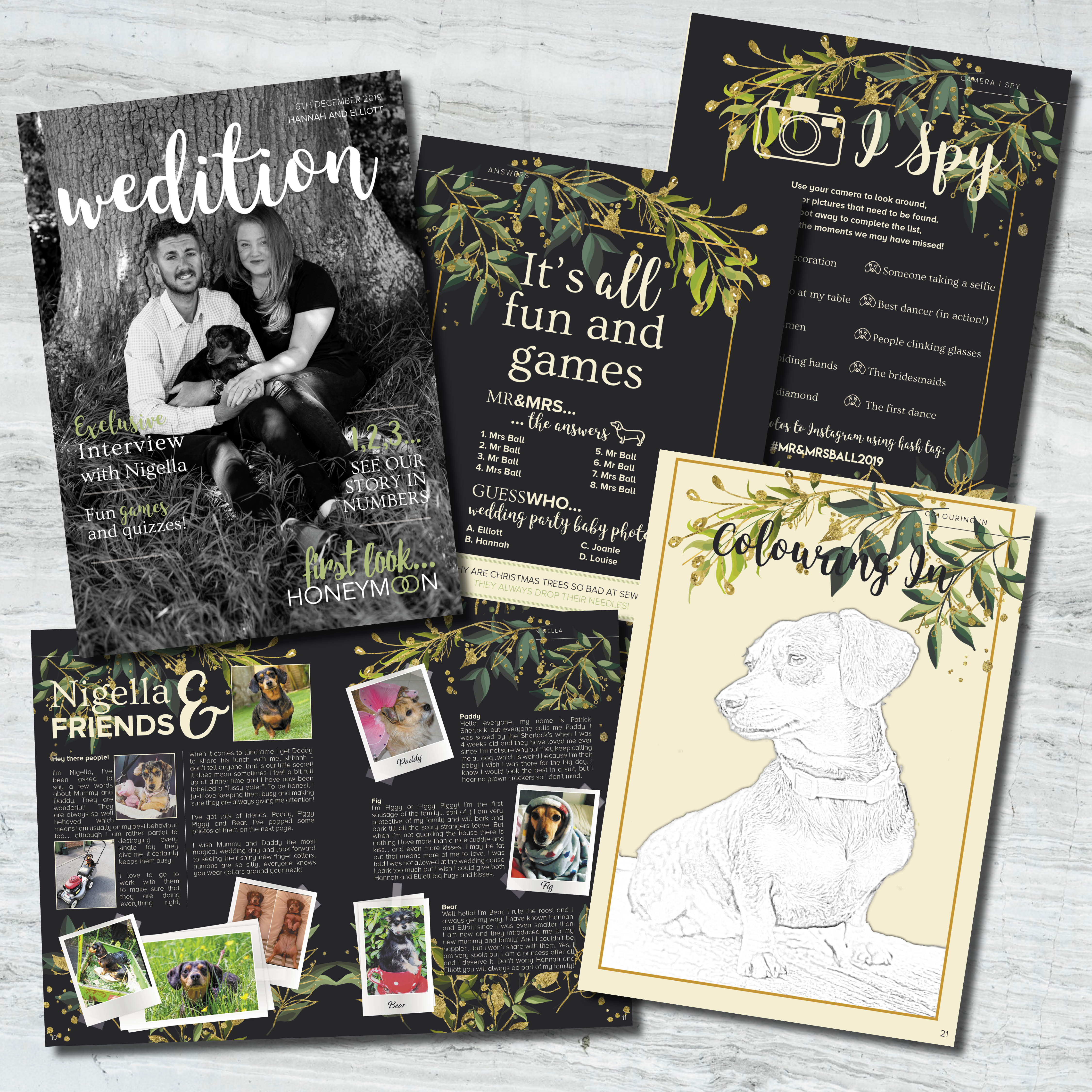 animal wedding stationery, Making your pet a memorable part of your wedding day, dogs at wedding, wedding colouring in